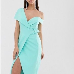Lavish Alice Belted Wrap Dress Foldover One Shoulder Buckle